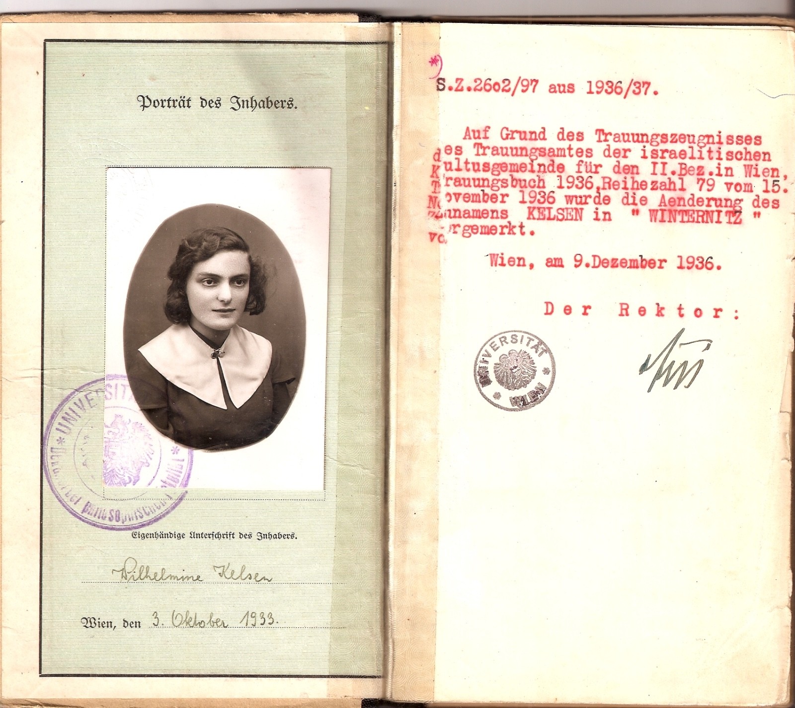 University of Vienna Wilma KELSEN WINTERNITZ CRIGER 1933 to 1938 Booklet University of Vienna Wilma KELSEN WINTERNITZ CRIGER 1933 to 1938 Booklet