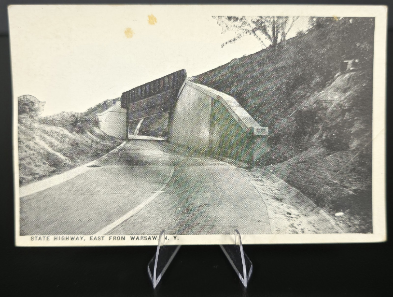 State Highway East From Warsaw NY Postcard Bridge Road Cut New York Unused B&W