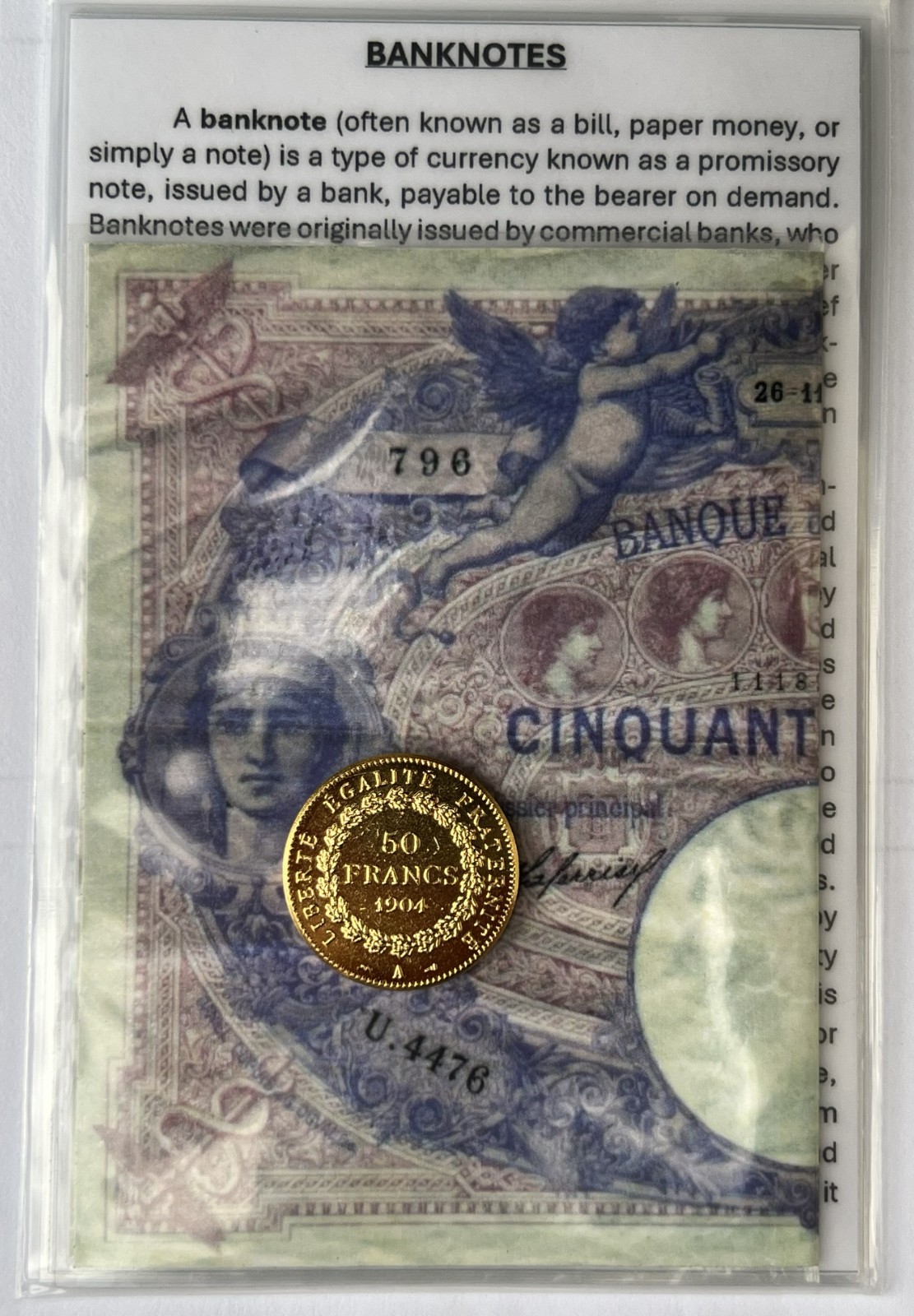 1904 French Republic Third Republic 50-Francs (gold-plated) Coin REPLICA - R3