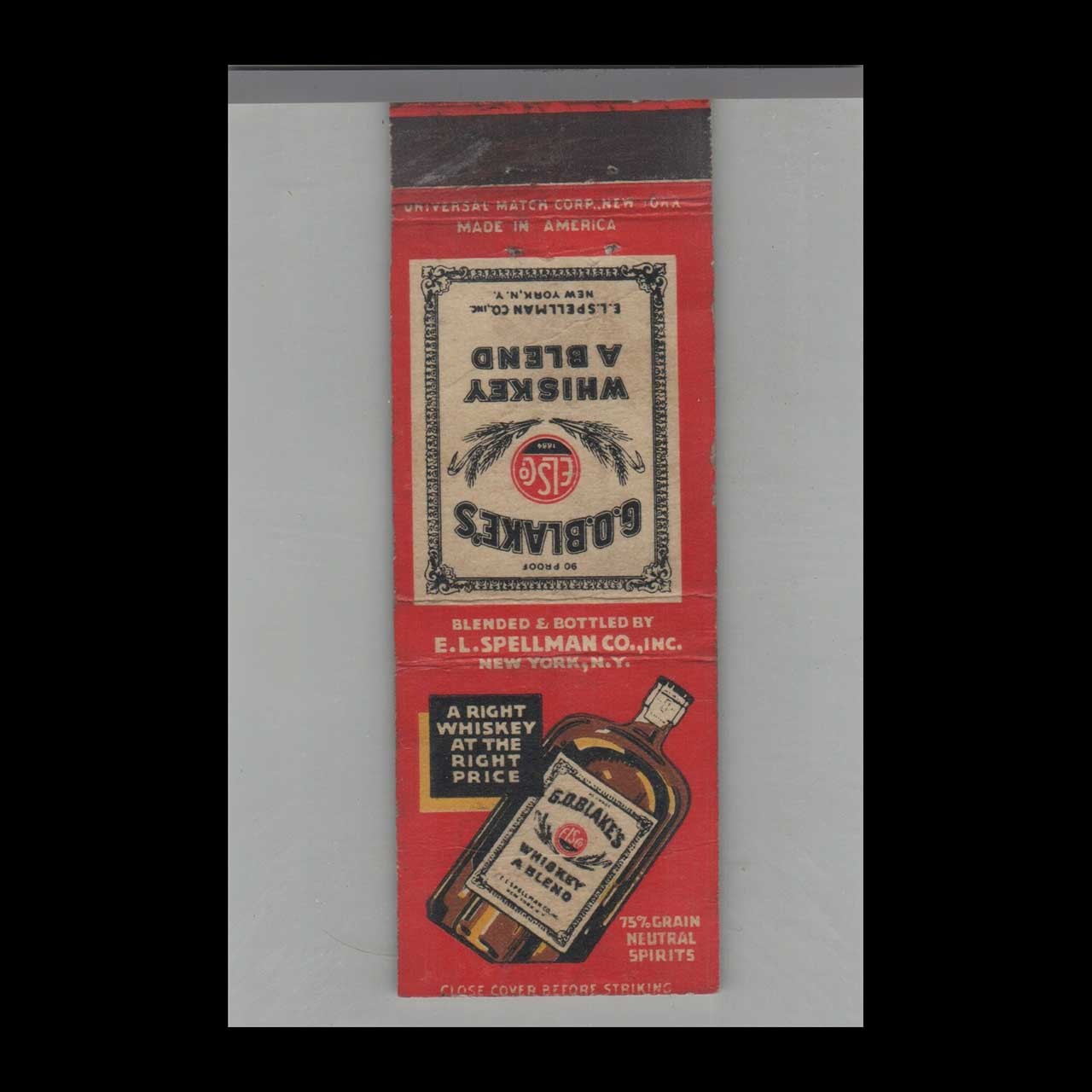 Matchbook Cover Liquor G.O Blake\'s Whiskey A Blend New York, NY