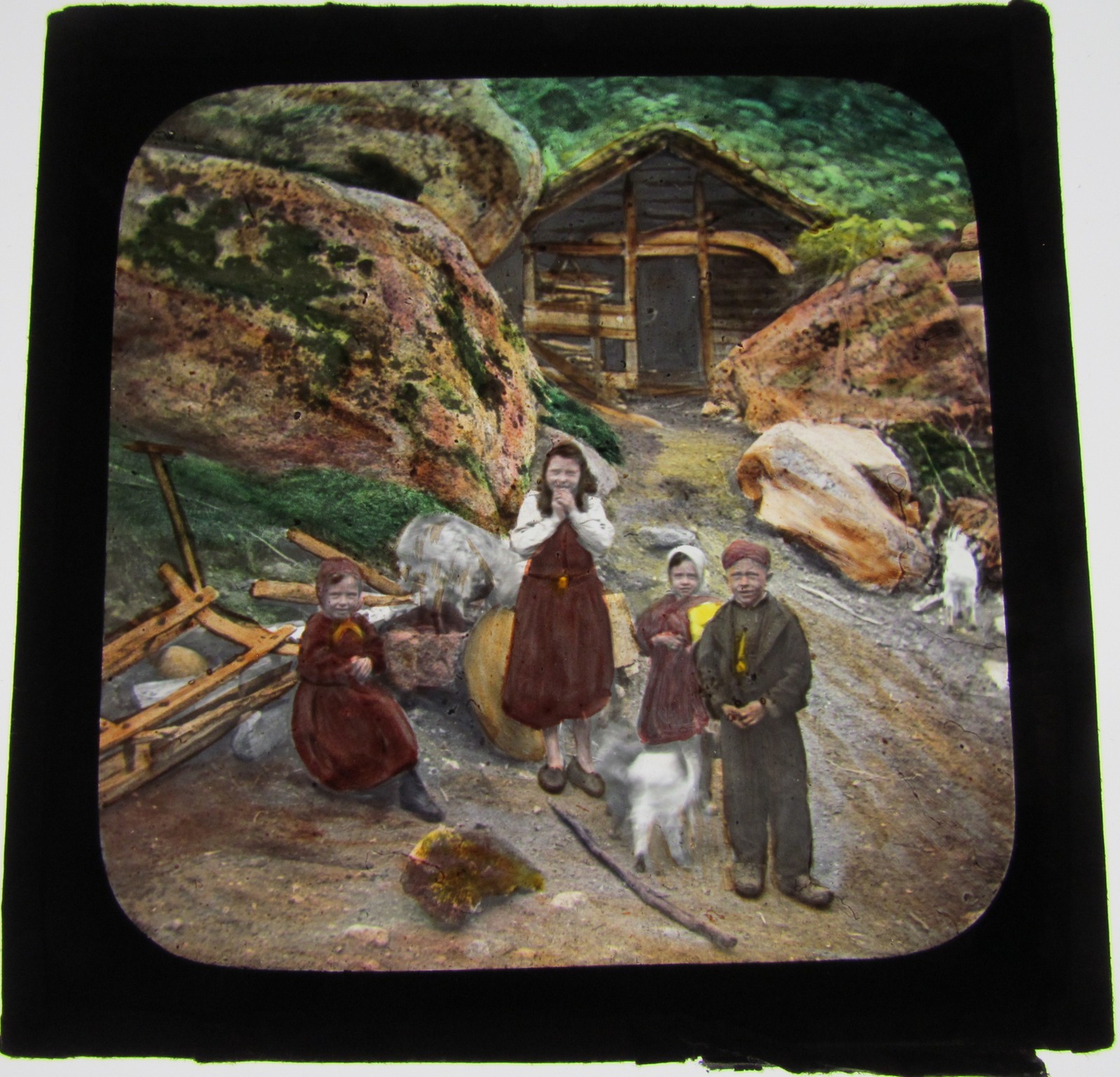 COLOUR Glass Magic Lantern Slide BAVARIAN CHILDREN C1900 GERMANY COLOUR Glass Magic Lantern Slide BAVARIAN CHILDREN C1900 GERMANY