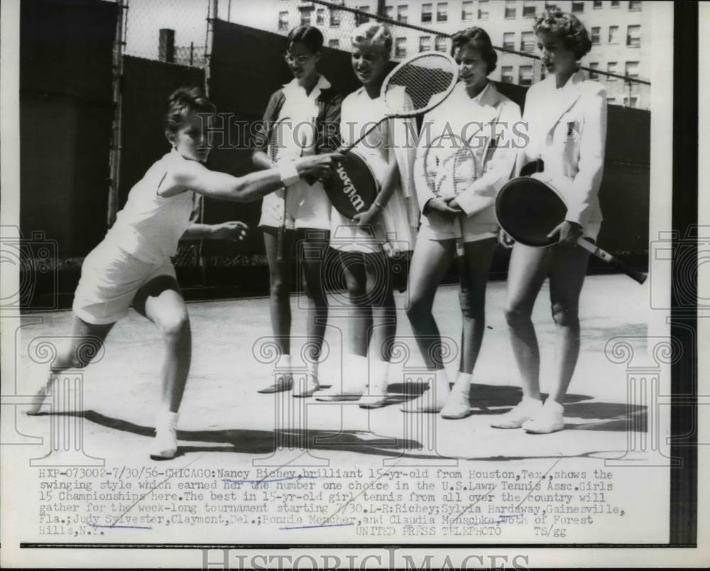 1959 Press Photo Nancy Richey, Sylvia Hardaway, Judy Sylvester at tennis 1959 Press Photo Nancy Richey, Sylvia Hardaway, Judy Sylvester at tennis