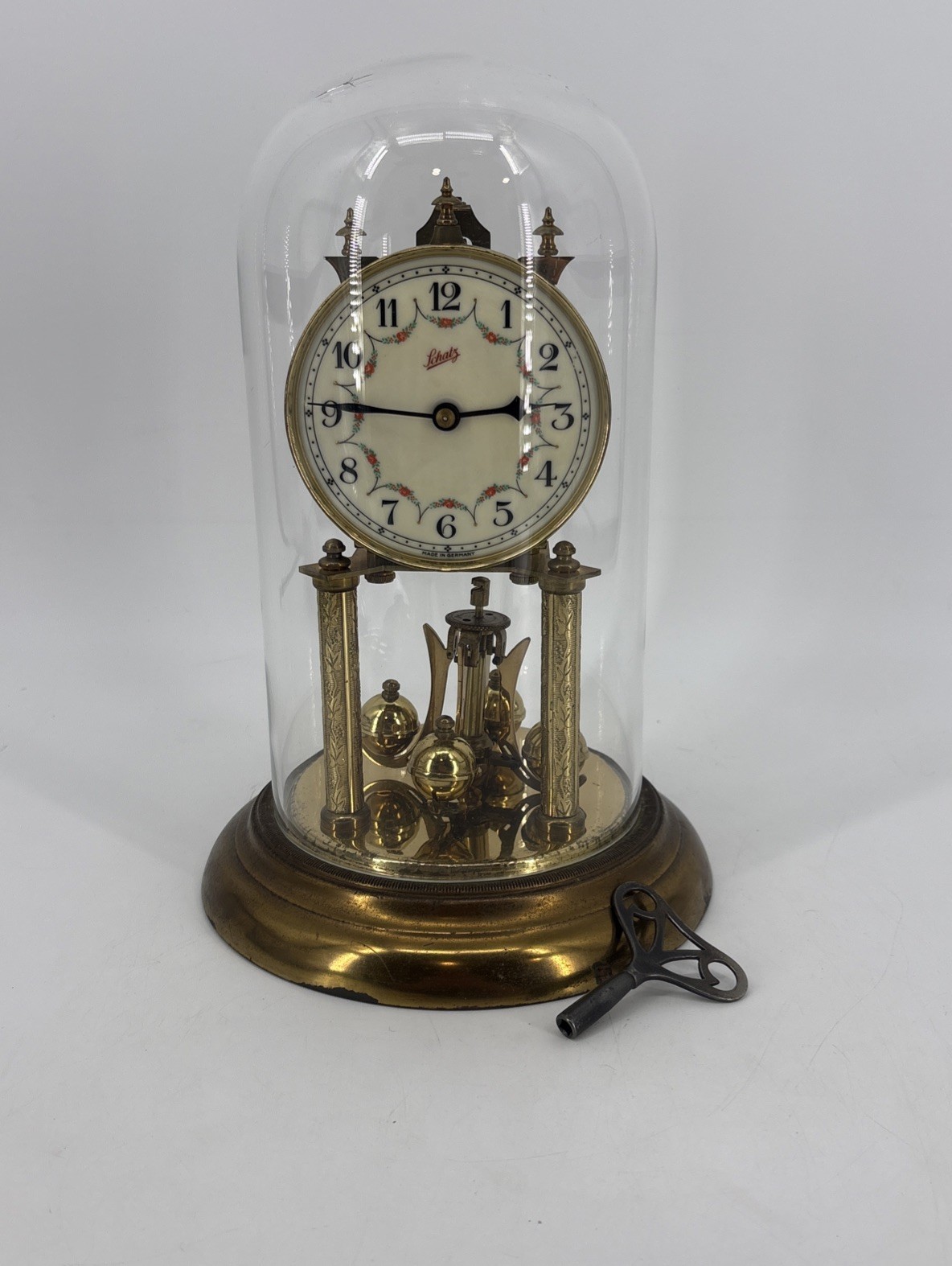 Vintage Schatz 49 400 Day Anniversary Clock Glass Dome Key Germany Parts Repair