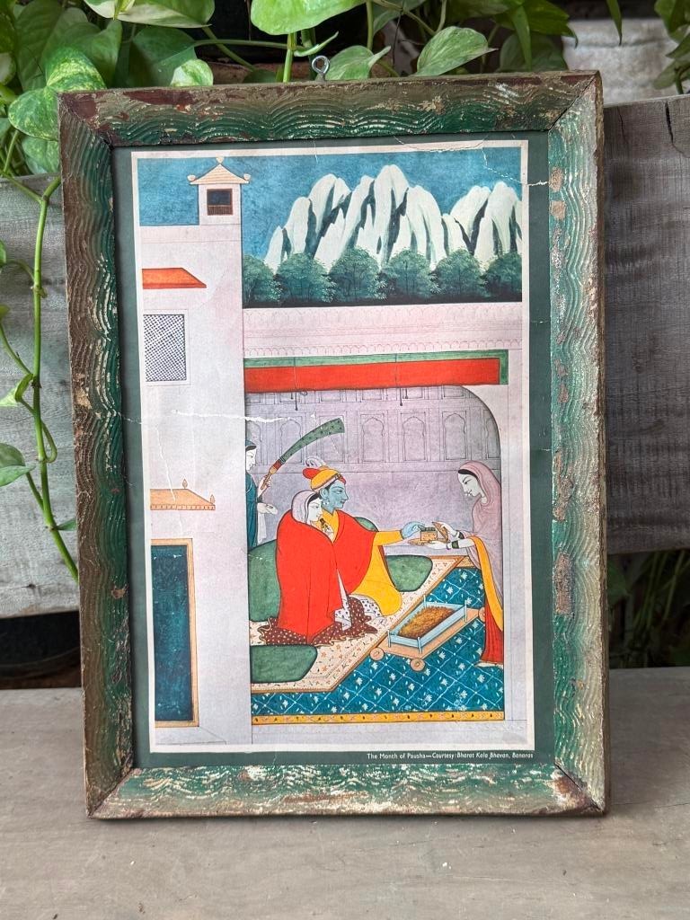 Vintage Indian Miniature Painting Framed Art Print Mughal Court Scene Wall Decor Vintage Indian Miniature Painting Framed Art Print Mughal Court Scene Wall Decor