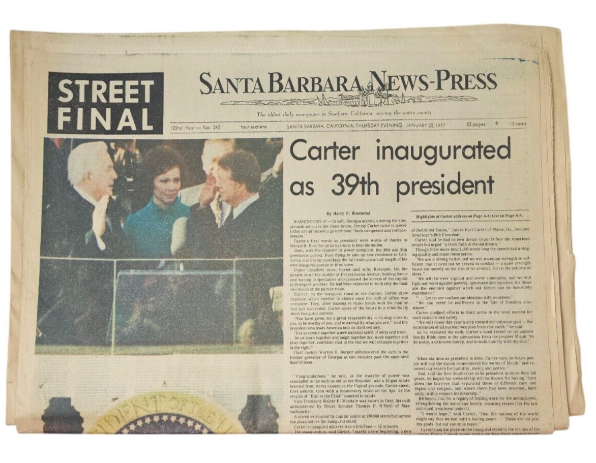 President Jimmy Carter Inaugurated January 20 1977 Santa Barbara Press Newspaper
