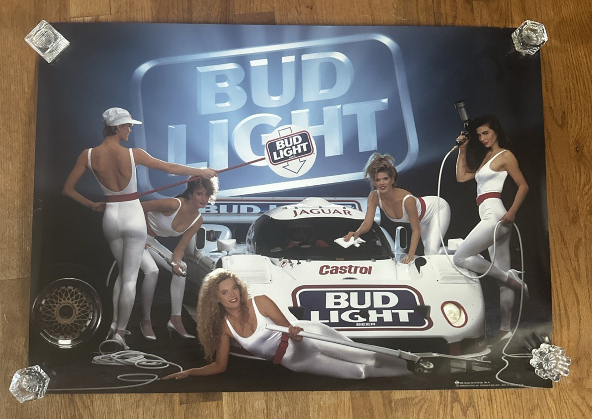 '91 Bud Light Original Pinup Advertising Poster 20x28” Budweiser Jaguar Racing