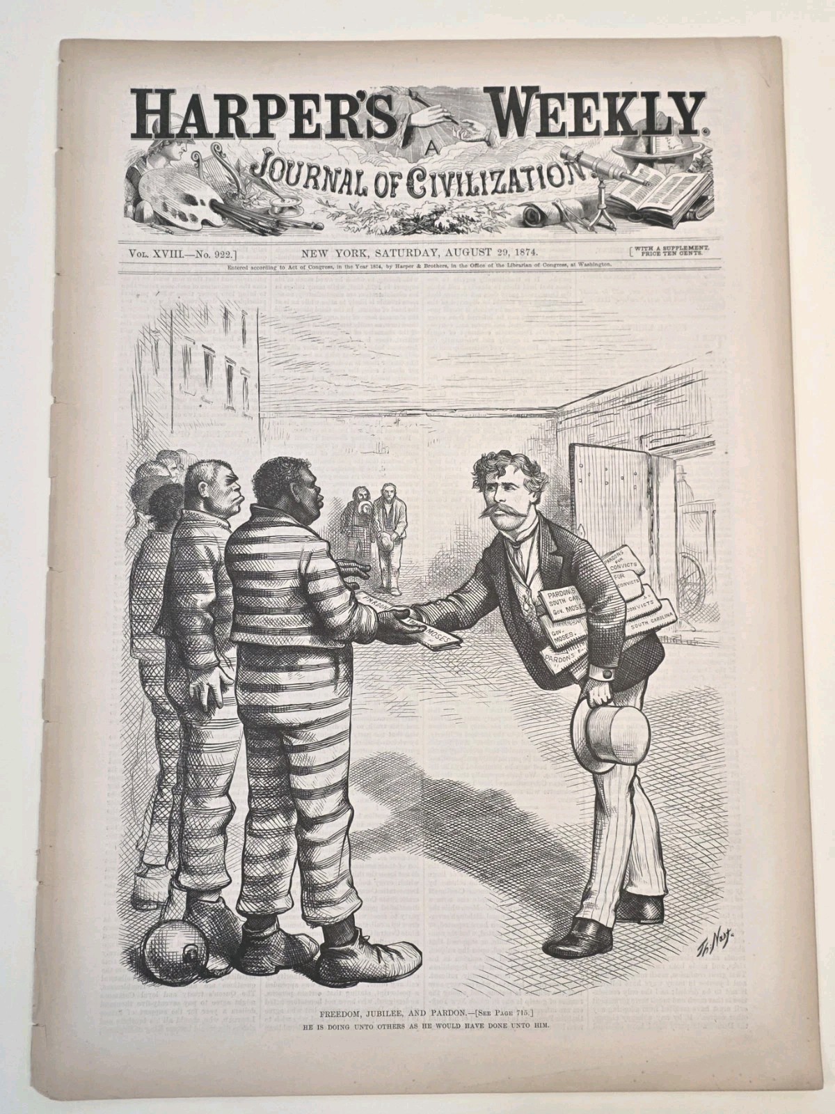 Harpers Weekly August 29, 1874 Full Magazine With \