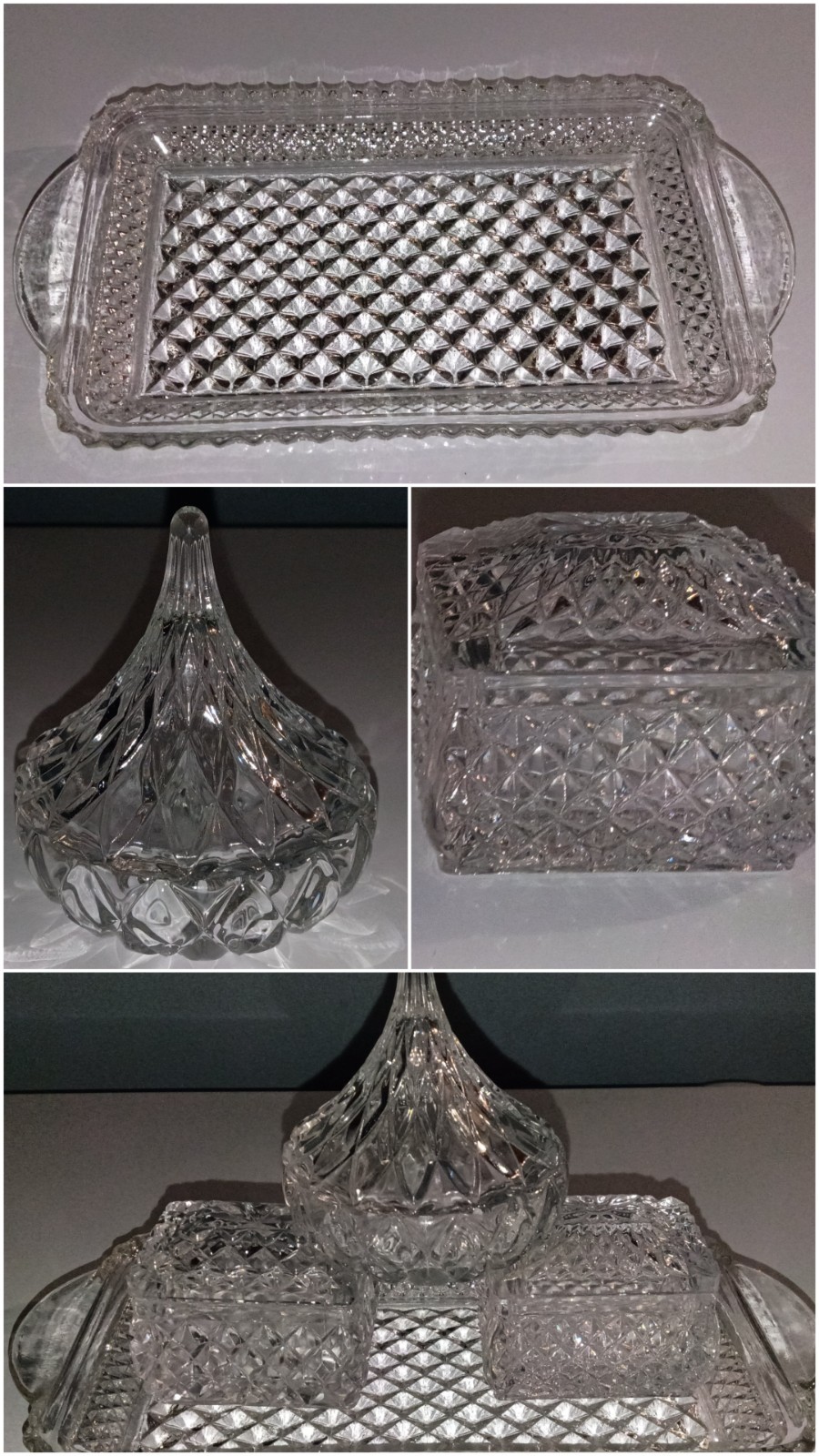 2 Crystal Ring Boxes W/Lid & Godinger Vintage Hershey Kiss W/ Mini Vtg Tray