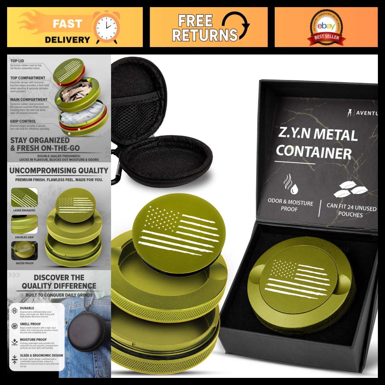 Waterproof Metal Can for Zyn - Odor Proof Dip Can & Organizer with Knurled Edges Waterproof Metal Can for Zyn - Odor Proof Dip Can & Organizer with Knurled Edges
