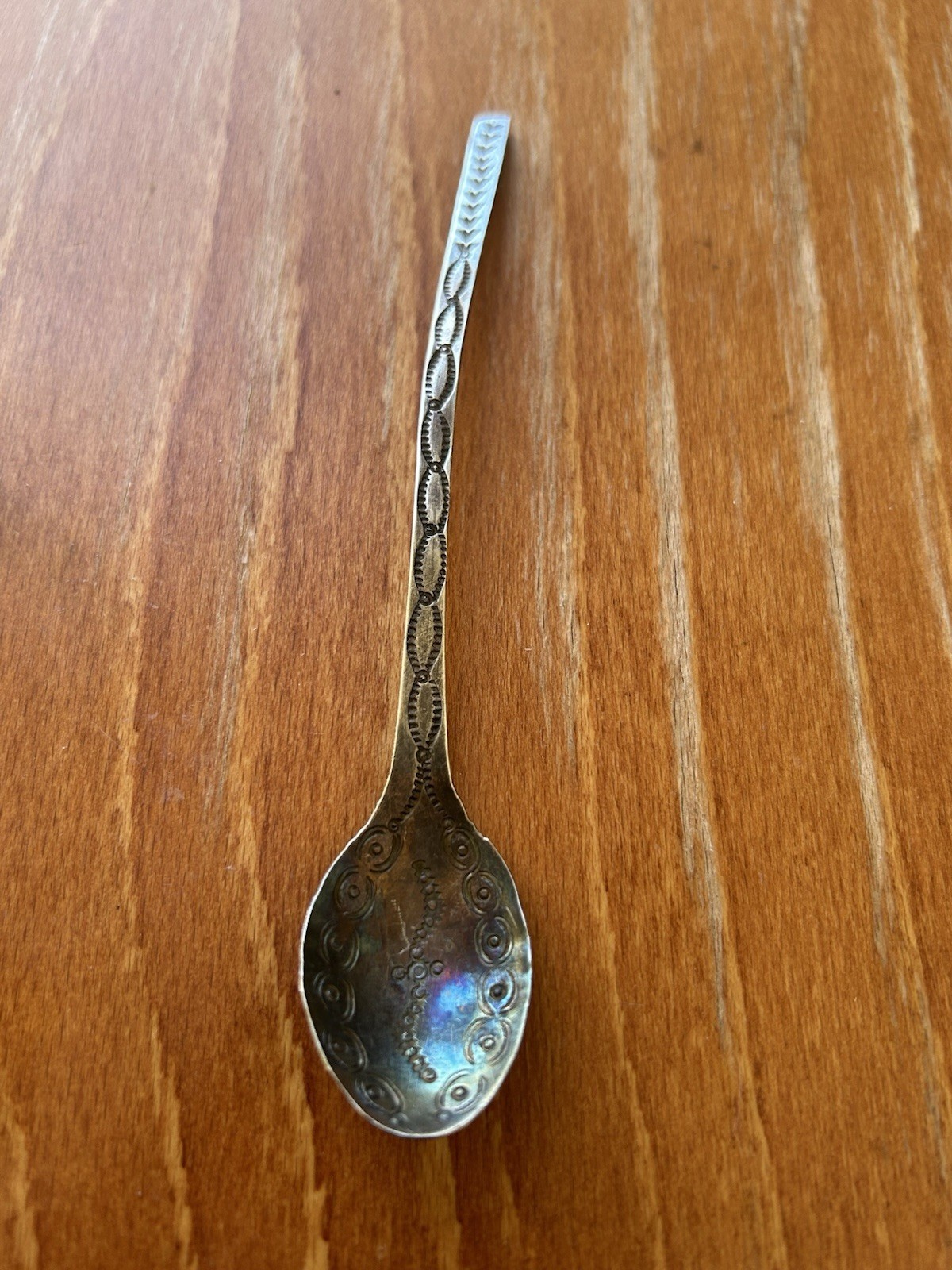 Antique Navajo Coin Silver Spoon Hand Wrought Stamped Dragonfly Bowl Ingot