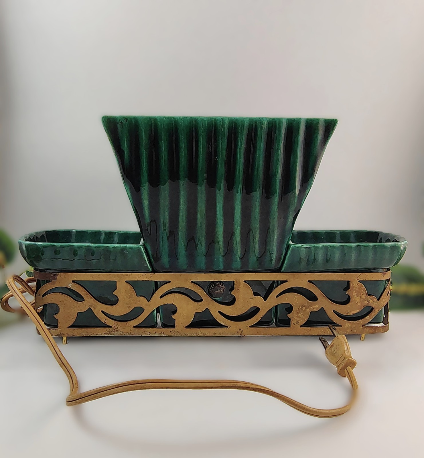 VTG 1950's Miramar of California Ceramic TV Lamp Planter-MCM Brass Filigree Base VTG 1950's Miramar of California Ceramic TV Lamp Planter-MCM Brass Filigree Base