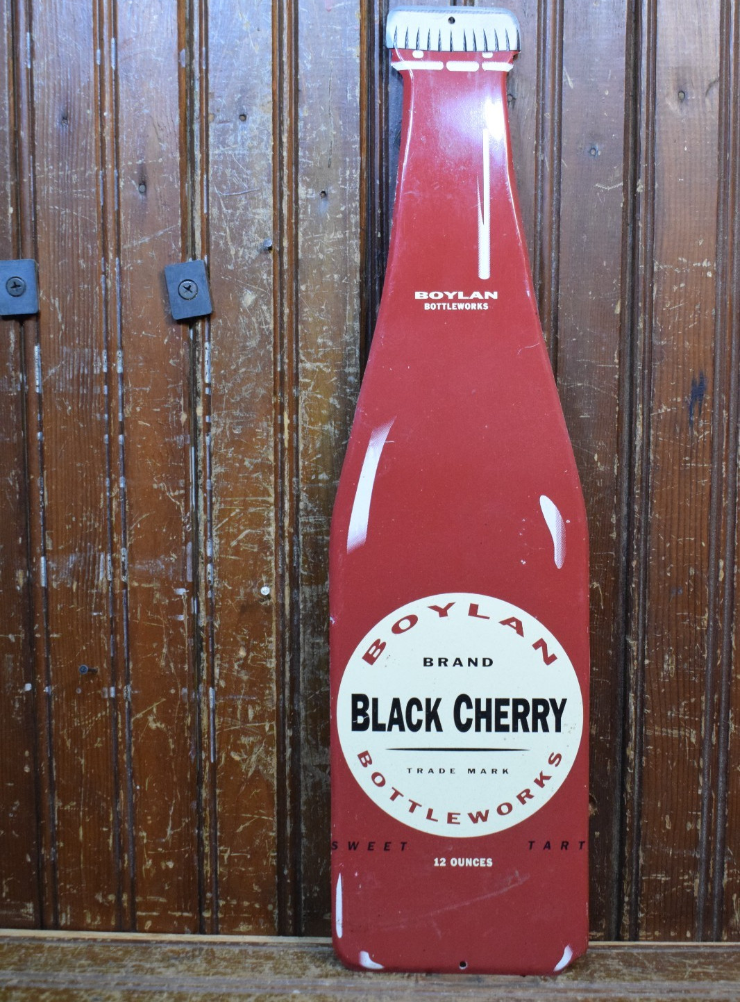 BOYLAN' BLACK CHERRY BOTTLEWORKS PAINTED METAL TIN TACKER DEALER SIGN SODA POP