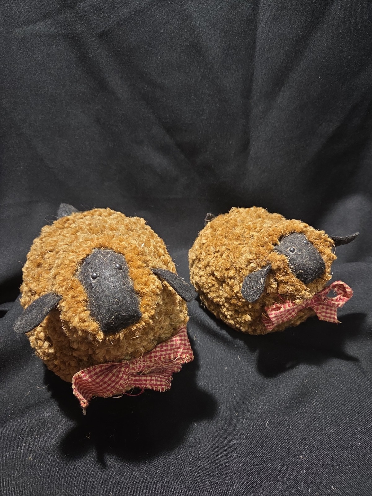 2 Vintage Handmade Curly Burlap Sheep Figurines  7\