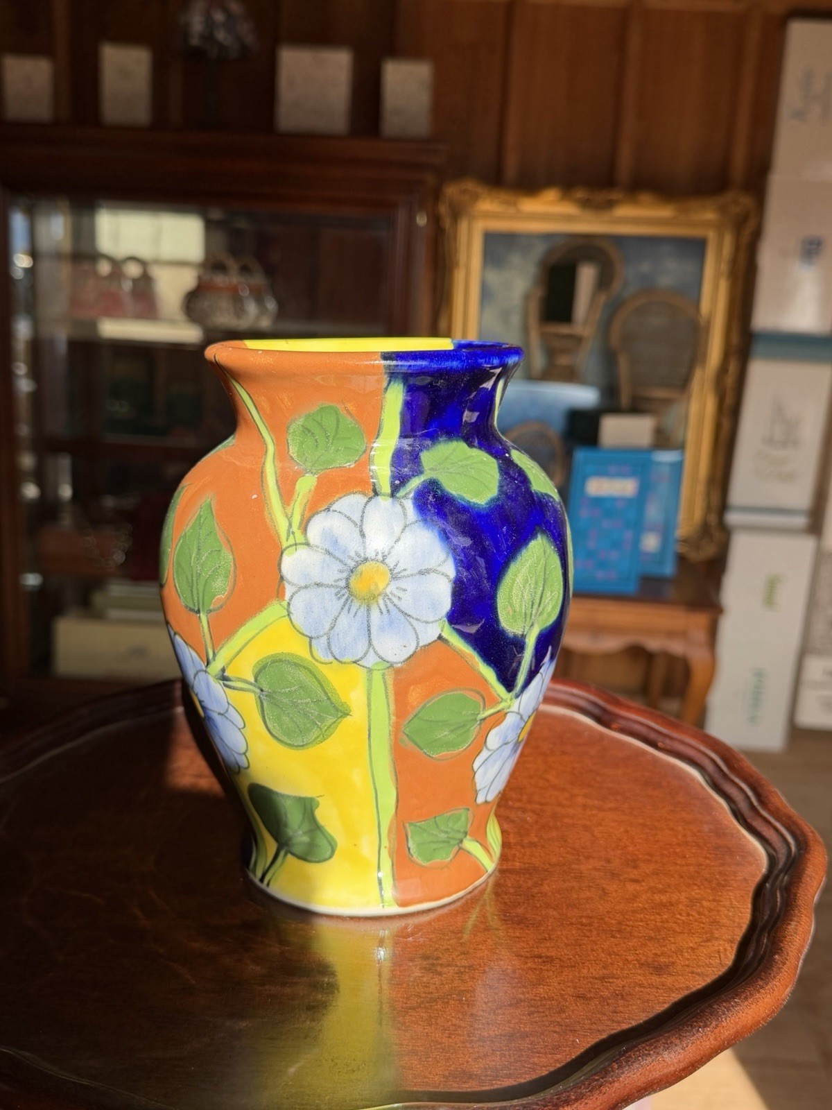 Vintage Talavera Mexico Q Pottery Vase Hand Painted Mexican Folk Art Floral Vintage Talavera Mexico Q Pottery Vase Hand Painted Mexican Folk Art Floral