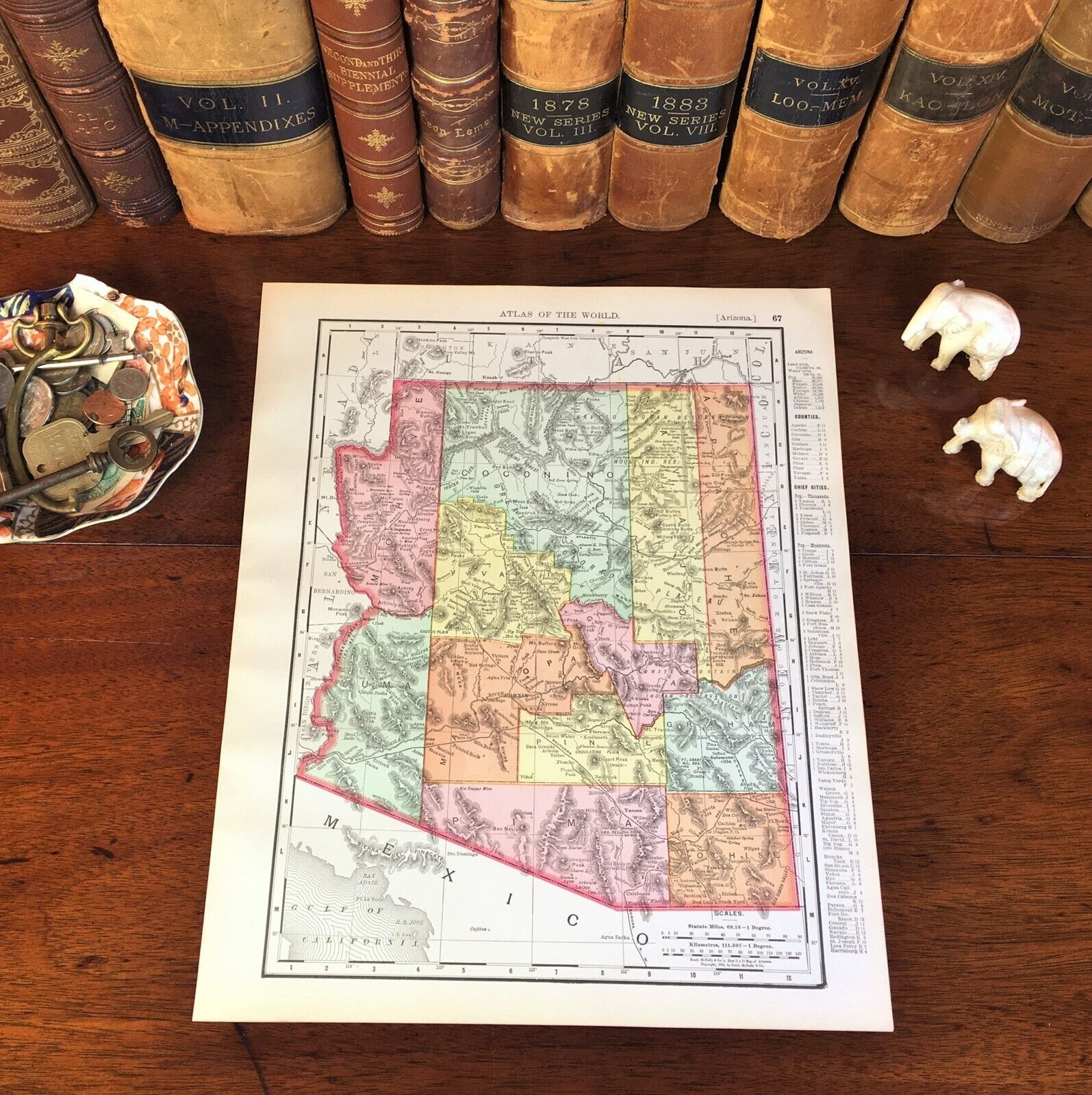 Large Original 1898 Antique Map ARIZONA Phoenix Tucson Mesa Tempe Glendale Yuma
