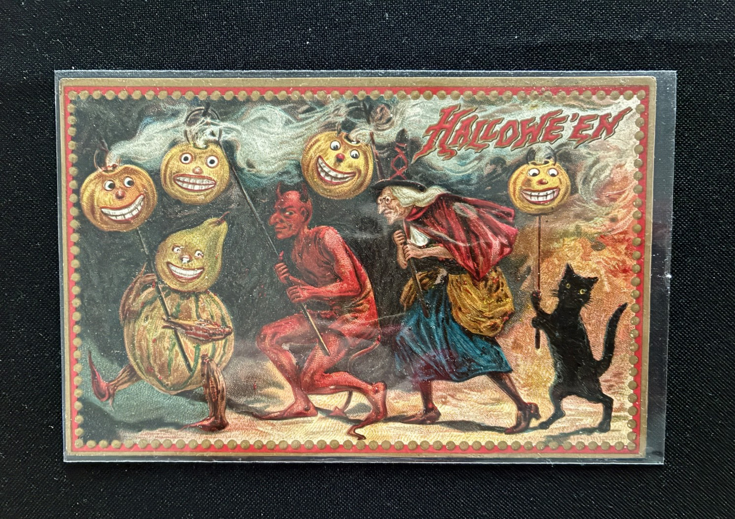 1909 Tuck's Halloween Postcard Devil Witch Cat Jack O Lanterns Veggie Guy Posted 1909 Tuck's Halloween Postcard Devil Witch Cat Jack O Lanterns Veggie Guy Posted