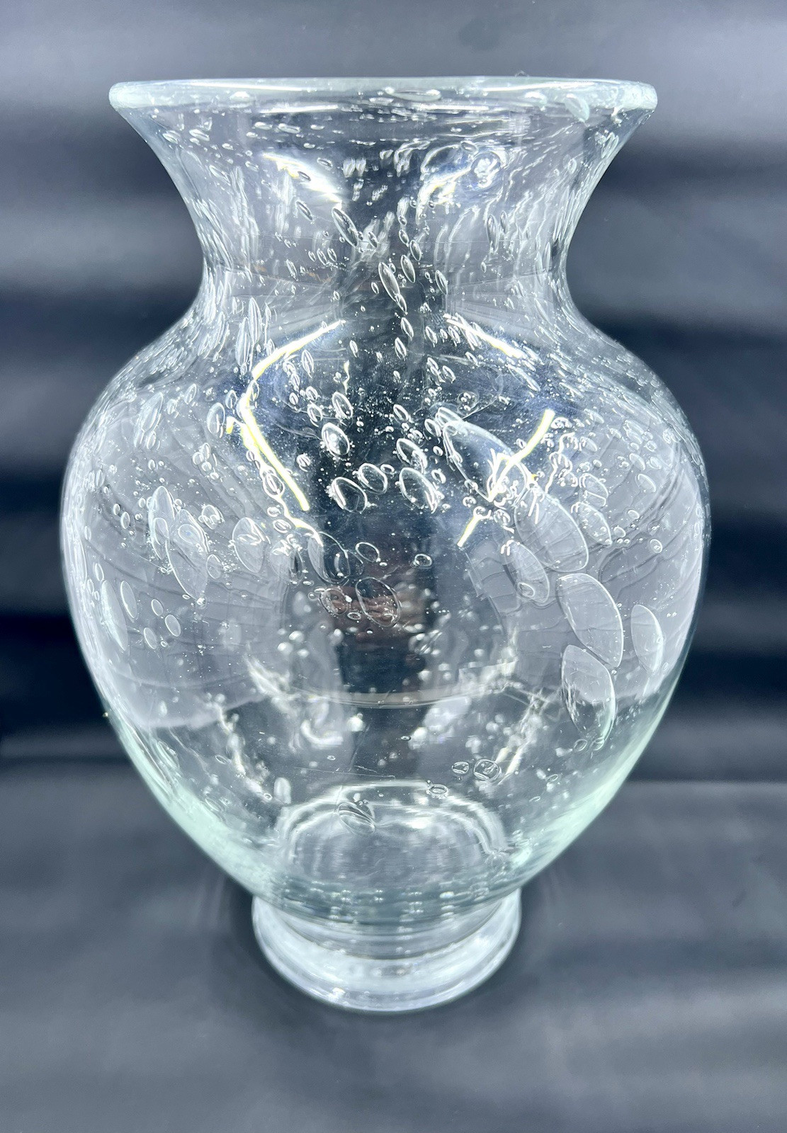 Vintage Mid Century Modern Clear Hand Blown Glass Vase Uncontrolled Bubbles 11”