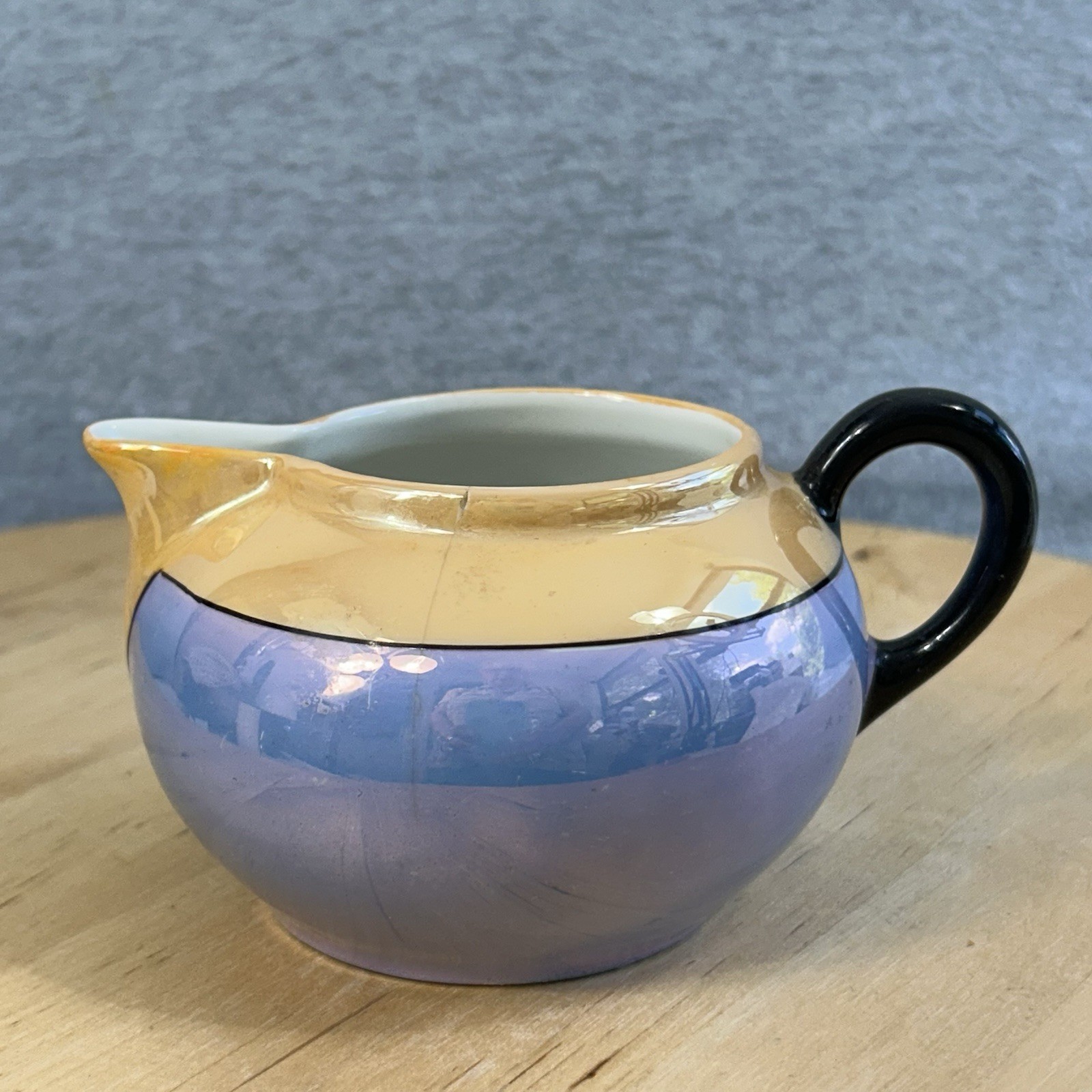 Germany Lusterware Creamer Orange Blue Art Deco Vintage CRACK