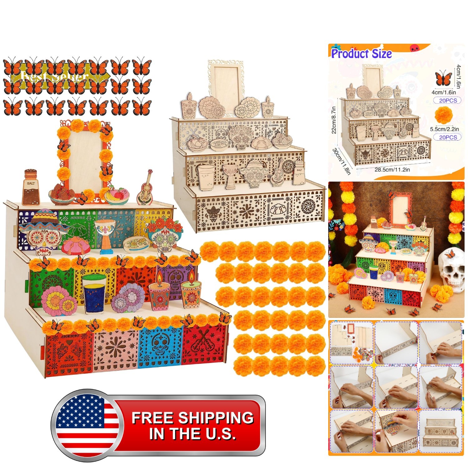 Dia De Muertos Altar Kit, 3-Tier Wooden Day of the Dead Ofrenda Dia De Muertos Altar Kit, 3-Tier Wooden Day of the Dead Ofrenda