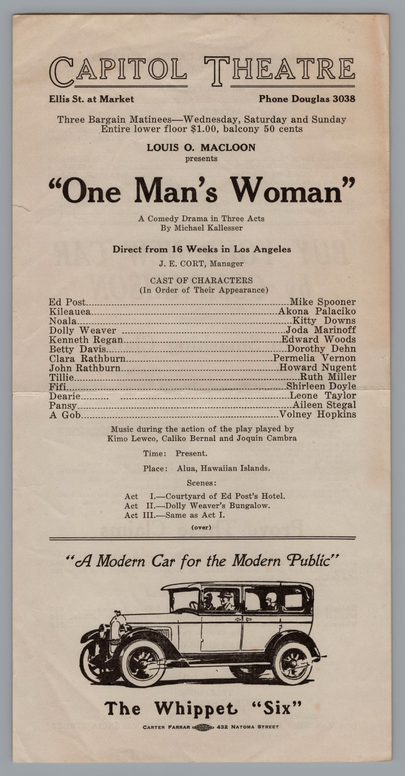 1920s Capitol Theatre Schedule 