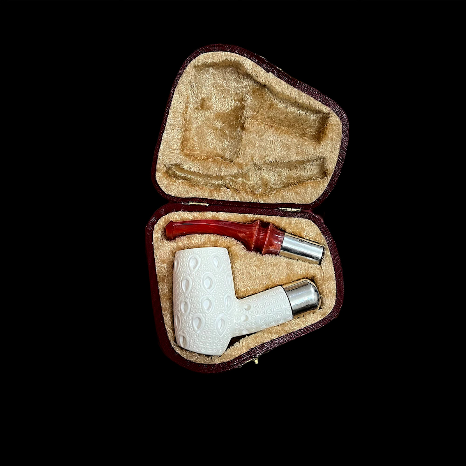 Block Meerschaum Pipe 925 silver unsmoked smoking tobacco pipe w case MD-331