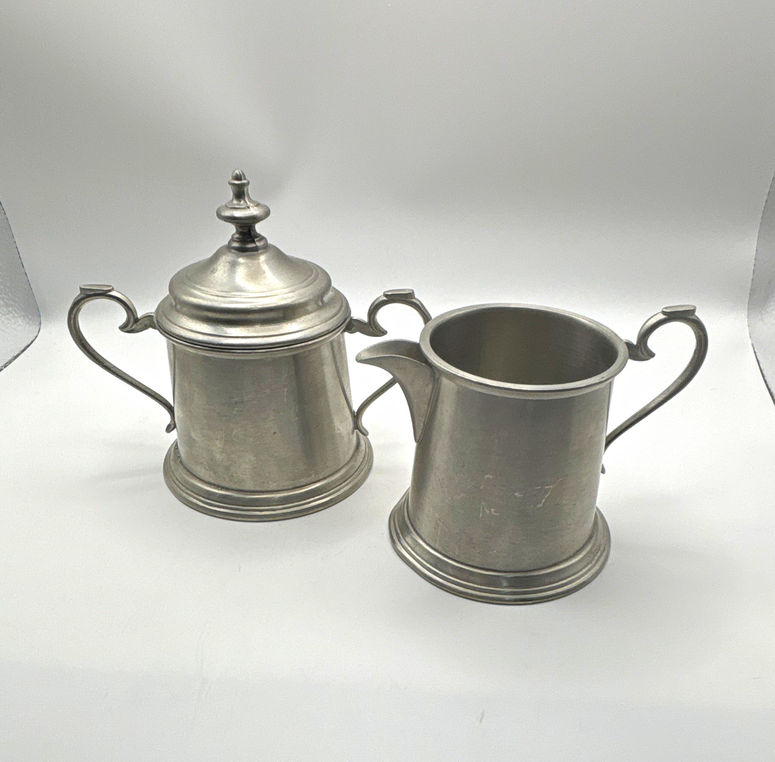 Godinger Baroque Pewter Creamer Sugar Bowl Set Made in England Vintage Godinger Baroque Pewter Creamer Sugar Bowl Set Made in England Vintage