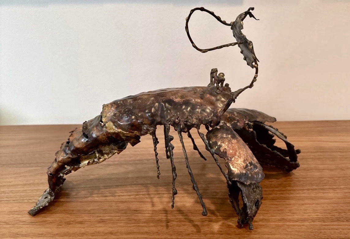 MCM John Evan’s ‘68 Brutalist Torch Metal Lobster Table Sculpture 15l x 7w x 9h MCM John Evan’s ‘68 Brutalist Torch Metal Lobster Table Sculpture 15l x 7w x 9h