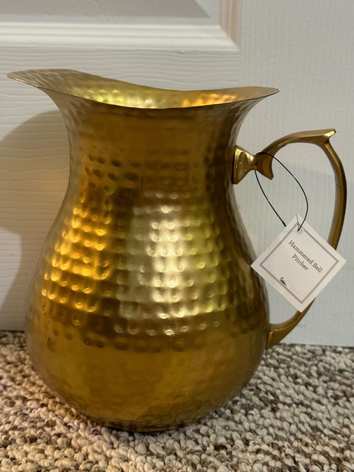 Retro Hammered Steel Water Pitcher Gold Tone 64 Oz. 2Qt. 7.75