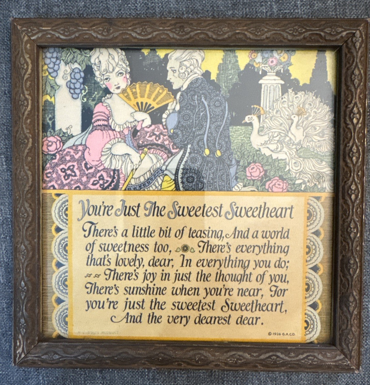 VTG G. A. Co. Gibson Art Company Framed Art You’re Just The Sweetest Sweetheart