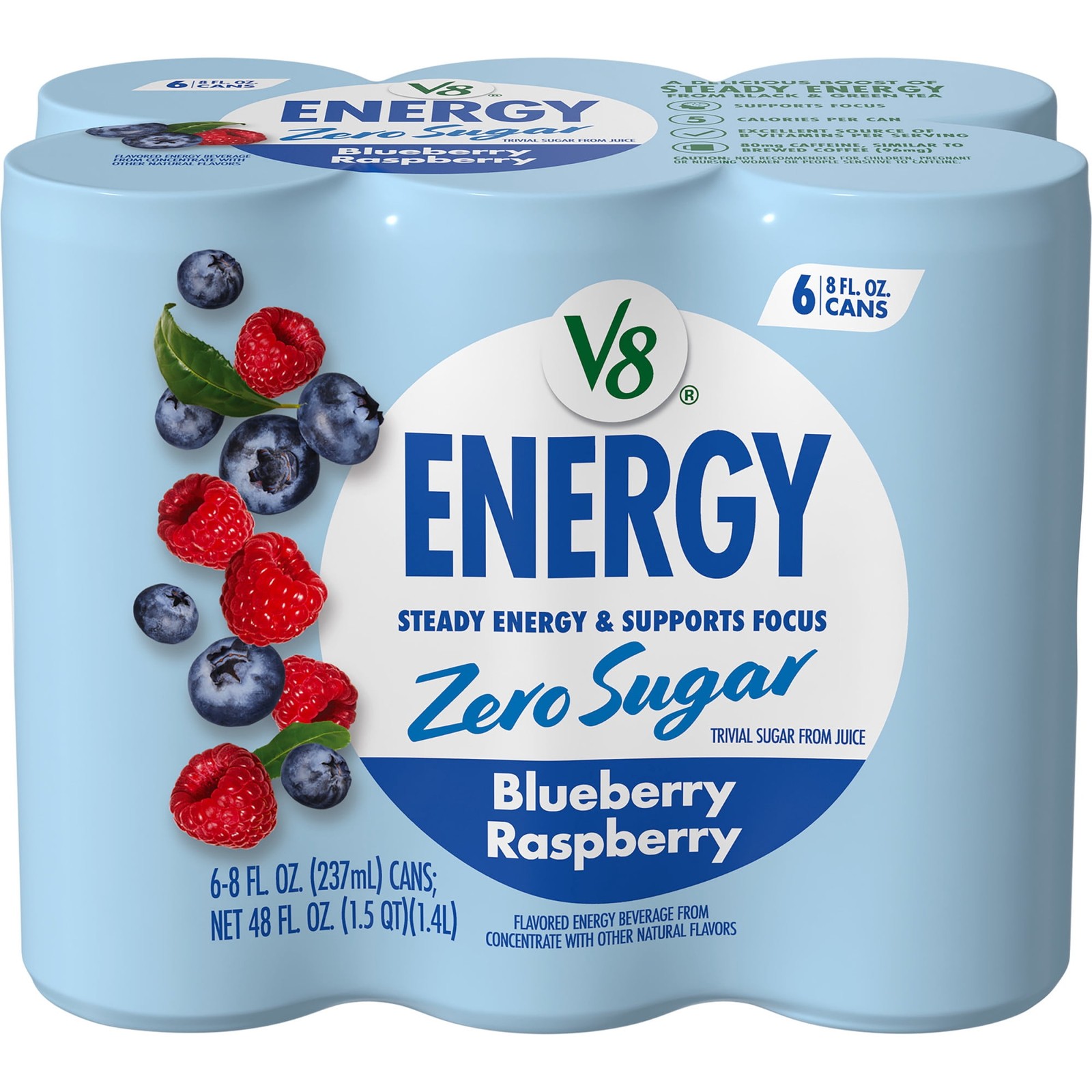 V8 Energy Zero Sugar Blueberry Raspberry Energy Drink, 8 fl. oz. Can (6 Pack) V8 Energy Zero Sugar Blueberry Raspberry Energy Drink, 8 fl. oz. Can (6 Pack)