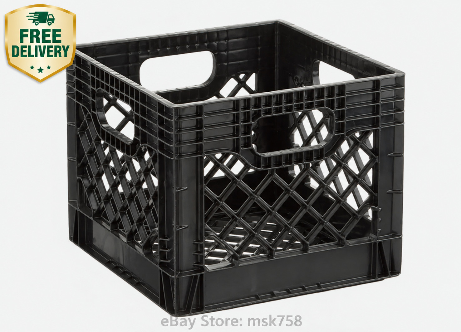 Juggernaut Storage 16QT Heavy-Duty Plastic Milk Crate Black with Built-in Handle
