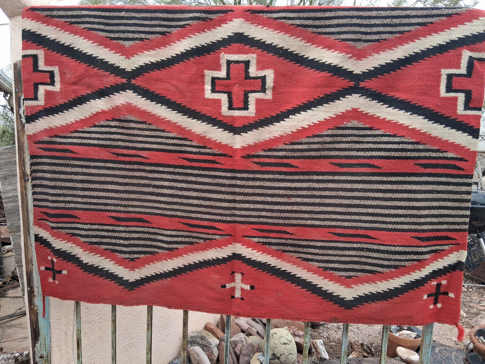 Navajo Rug Vintage 56 x 59 Inches Beautiful Old Chief\'s Blanket Slightly Tatterd