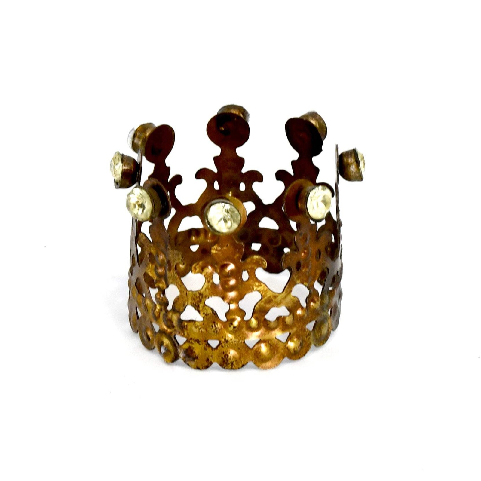 1.4in Mini Rhinestone Santos Crown, Antiqued Gold 1.4in Mini Rhinestone Santos Crown, Antiqued Gold