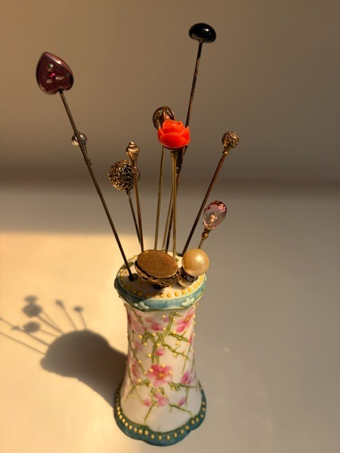 Antique hat pin holder with 12 antique/vintage hatpins Antique hat pin holder with 12 antique/vintage hatpins