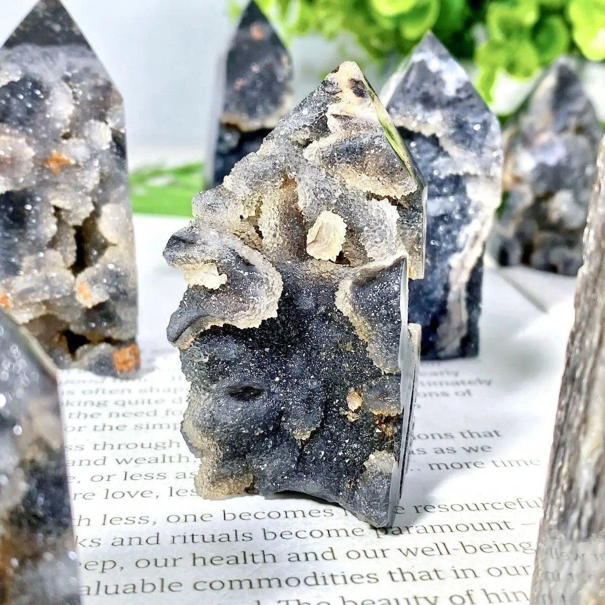 Natural Black Sphalerite Druzy Geode Crystal Tower Obelisk Reiki Healing Decor Natural Black Sphalerite Druzy Geode Crystal Tower Obelisk Reiki Healing Decor