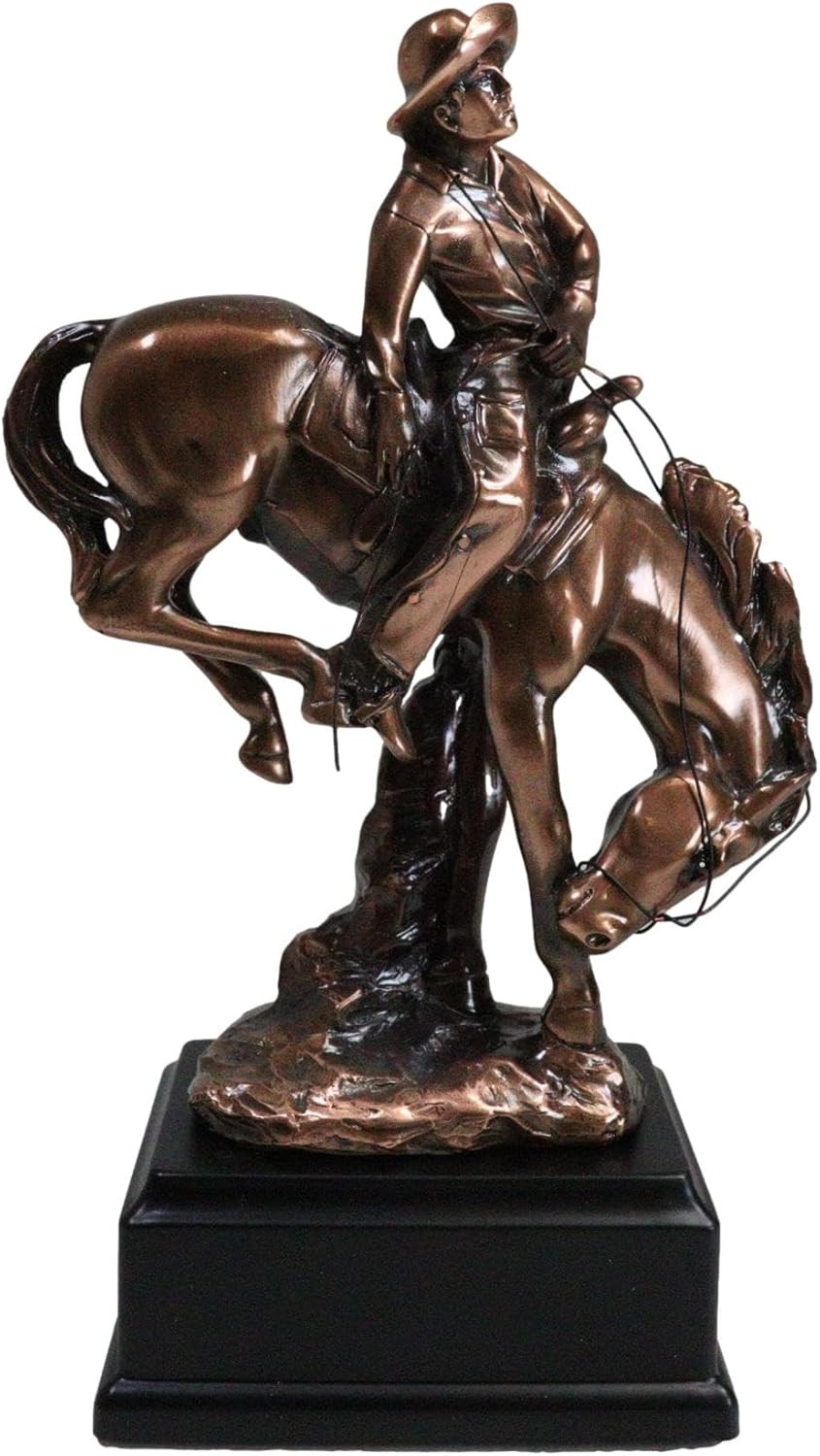 Ebros Wild West Rodeo Cowboy with Bucking Bronco Horse Statue in Bronze Electrop Ebros Wild West Rodeo Cowboy with Bucking Bronco Horse Statue in Bronze Electrop