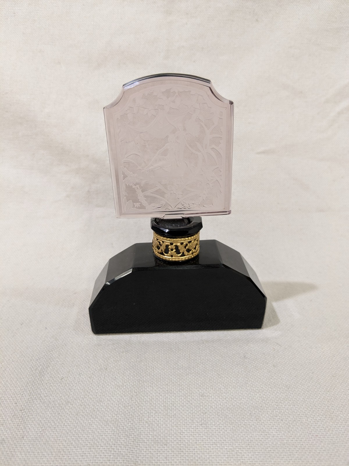 Vtg. Heinrich Hoffman Czech Art Glass Black Perfume Bottle Intaglio Stopper Vtg. Heinrich Hoffman Czech Art Glass Black Perfume Bottle Intaglio Stopper