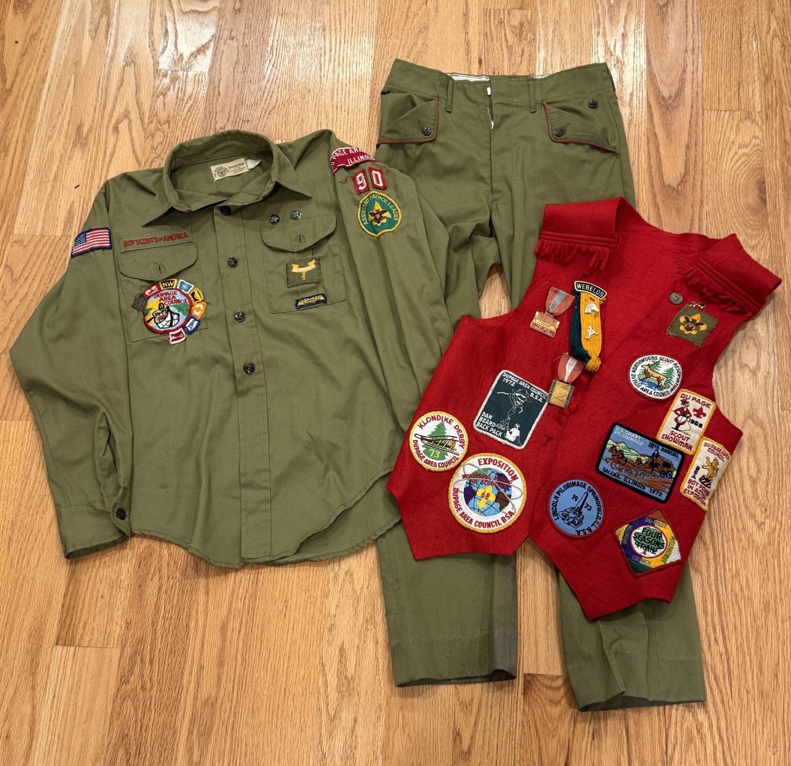 Vintage BSA DuPage Area Council IL Uniform Shirt Pants Patch Vest 1960s-70s