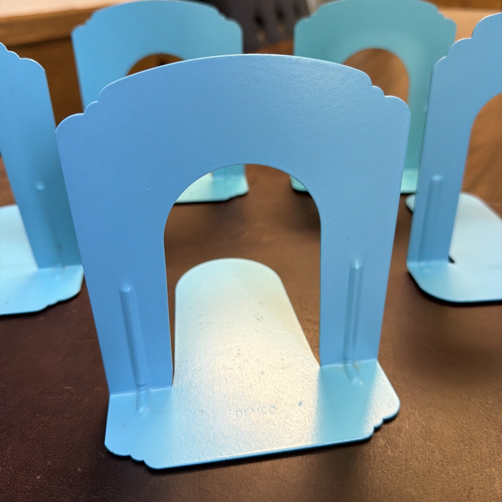 5 Set Vtg Demco Metal Library Bookends | Mid-Century Art Deco Tiered |Lt Blue 5” 5 Set Vtg Demco Metal Library Bookends | Mid-Century Art Deco Tiered |Lt Blue 5”