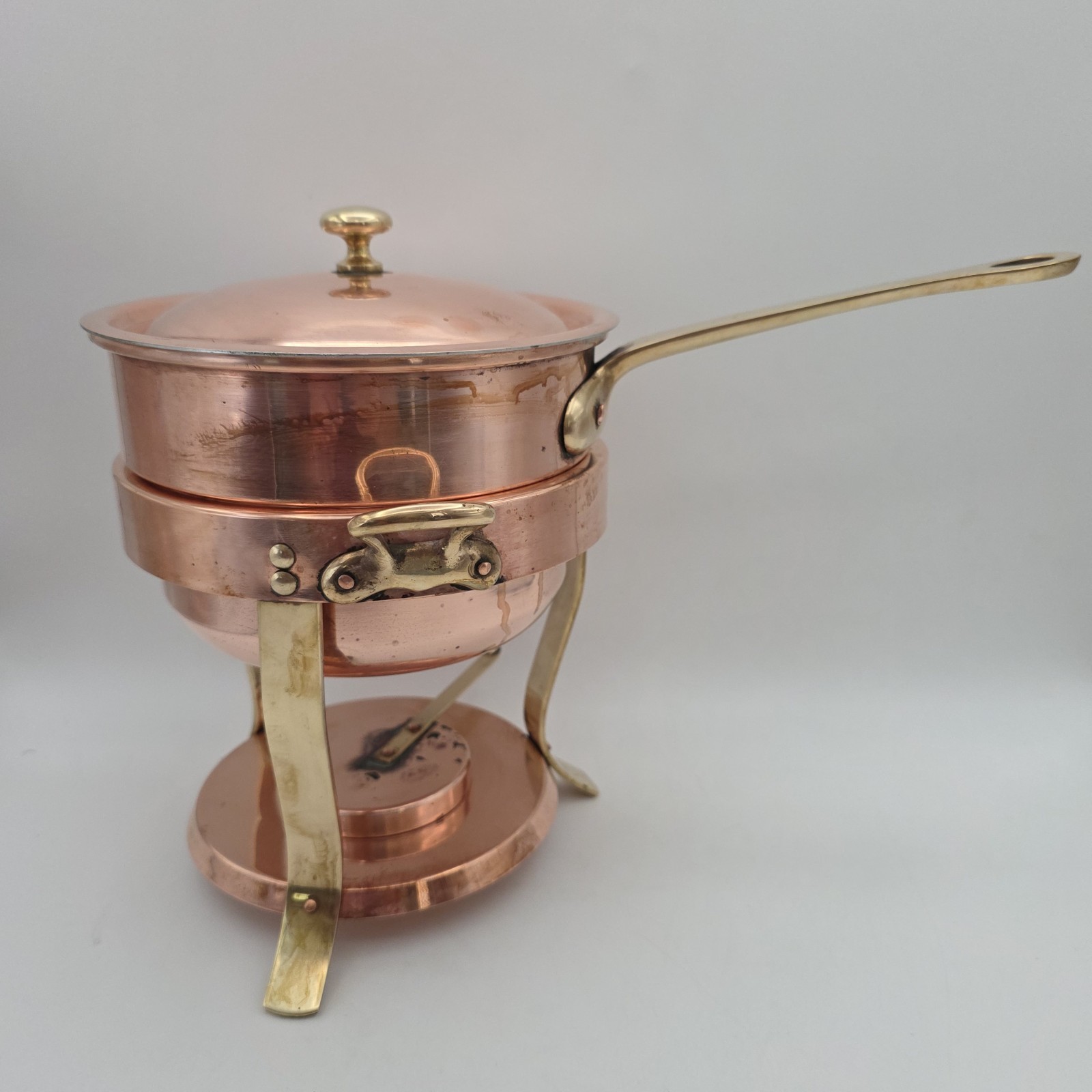 Waldow Brooklyn NY Vintage Copper & Brass Fondue Pot with Lid & Stand Waldow Brooklyn NY Vintage Copper & Brass Fondue Pot with Lid & Stand