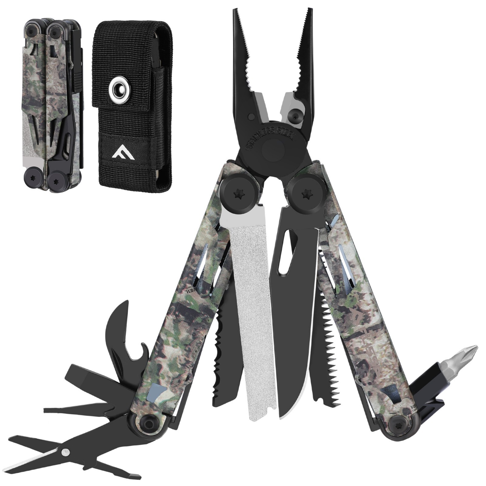 FLISSA Multitool 15-in-1/16-in-1/18-in-1 with Sheath Stainless Steel Multi-Color FLISSA Multitool 15-in-1/16-in-1/18-in-1 with Sheath Stainless Steel Multi-Color