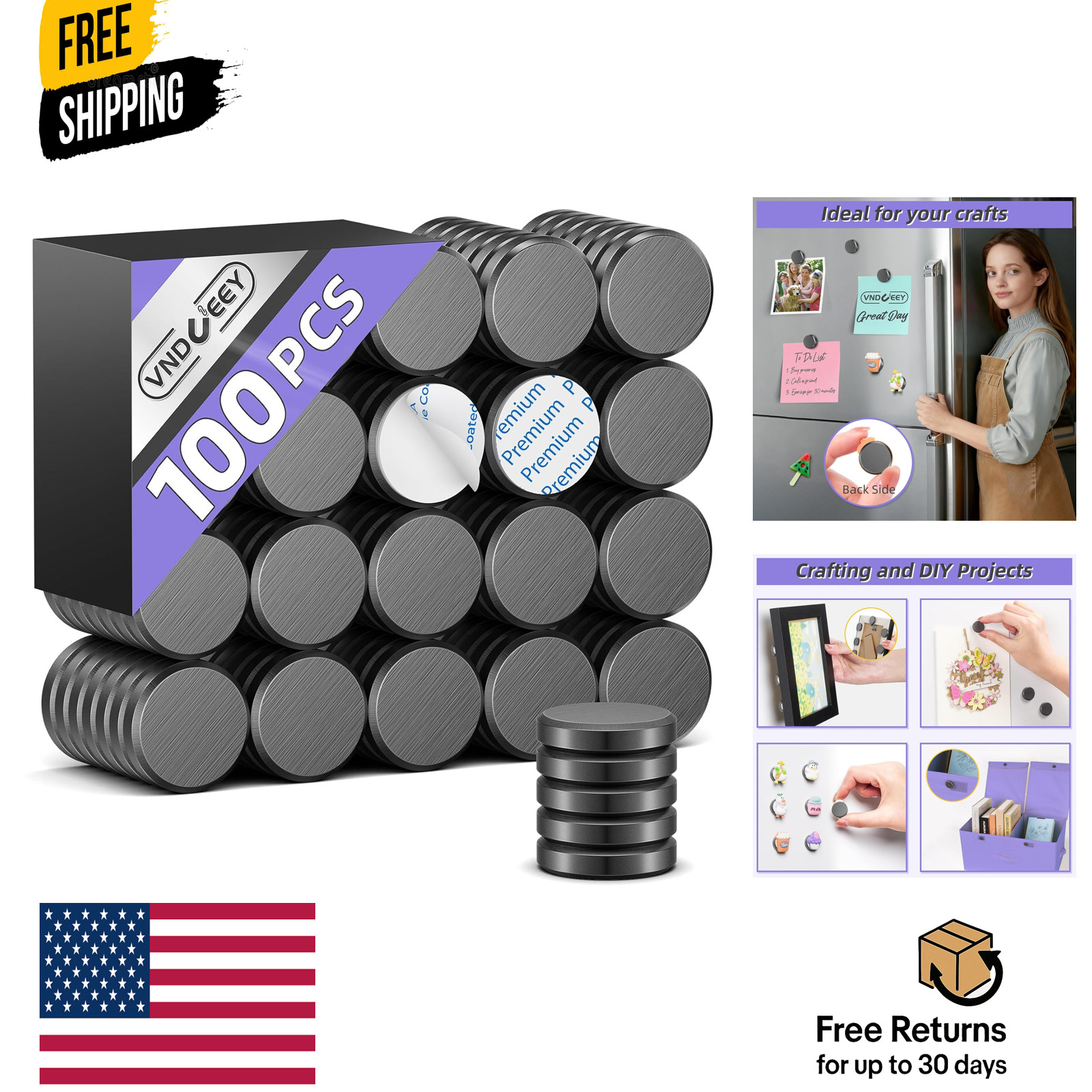 100Pcs Strong Magnets with Adhesive Backing, 0.7 * 0.12 inch Small Round Magnets