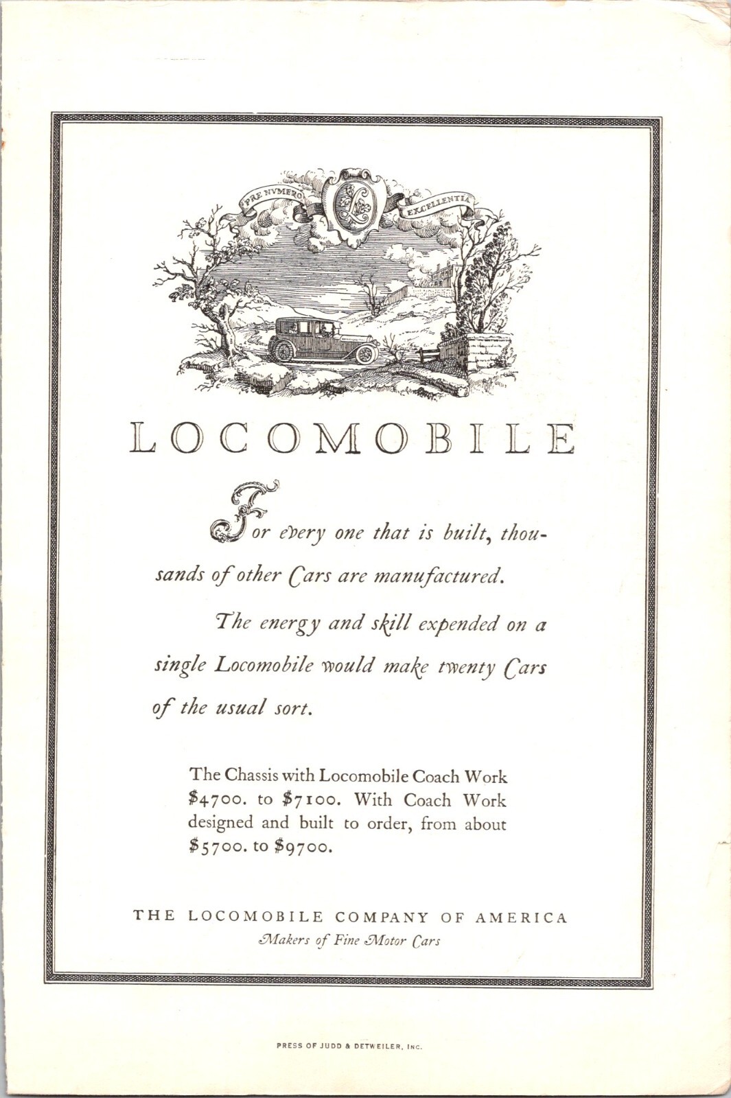 * Antique 1917 Ad Locomobile Company Of America Fine Motor Cars