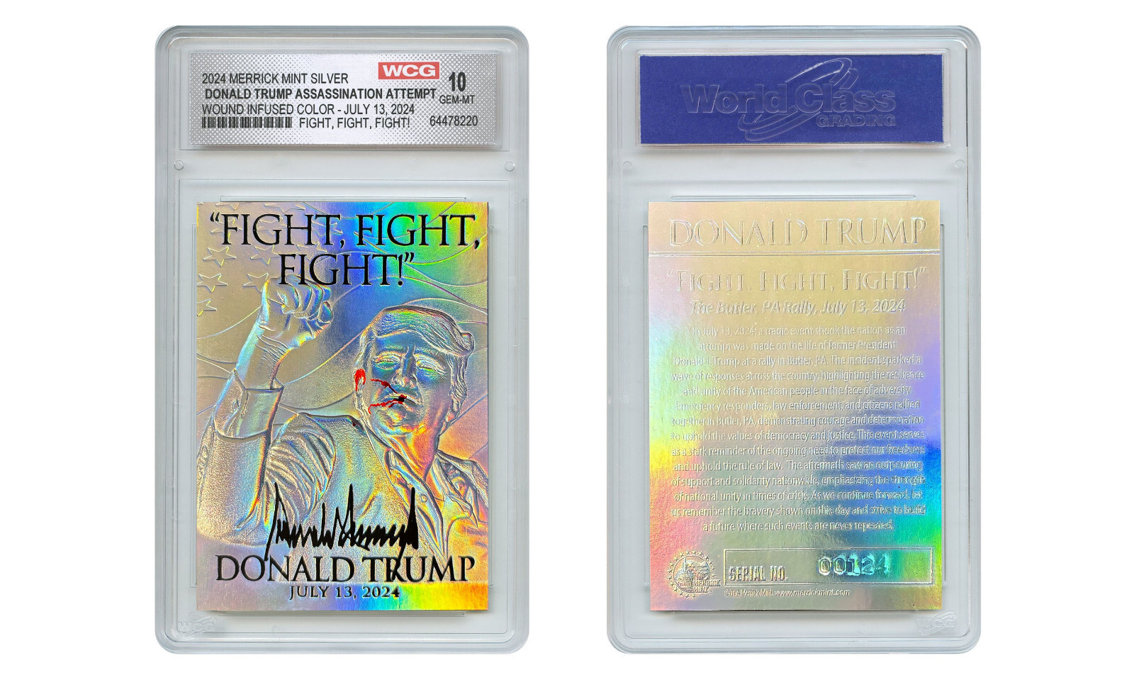DONALD TRUMP Assassination Fight WOUND INFUSED COLOR 🌟 SILVER HOLO CARD GEM 10