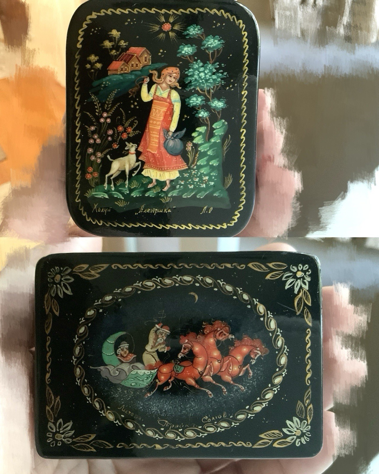 Vintage Russian Hand Painted Lacquer Trinket Boxes Lot Palekh & Kholui Folk Art