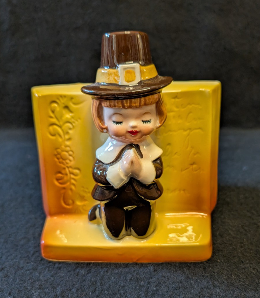 MCM Vintage Relpo 5920 Ceramic Thanksgiving Kneeling Praying Pilgrim Boy Planter MCM Vintage Relpo 5920 Ceramic Thanksgiving Kneeling Praying Pilgrim Boy Planter