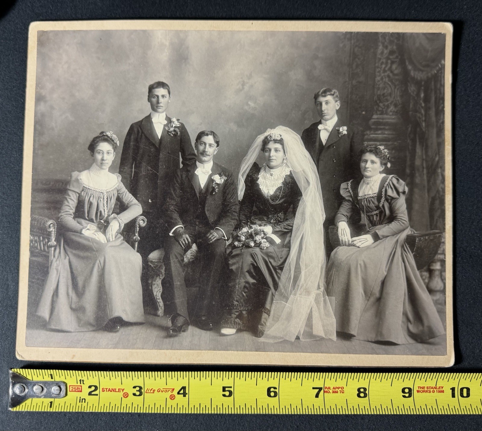 Vintage Black White 8x10 Photo Undated Wedding Party Bride and Groom
