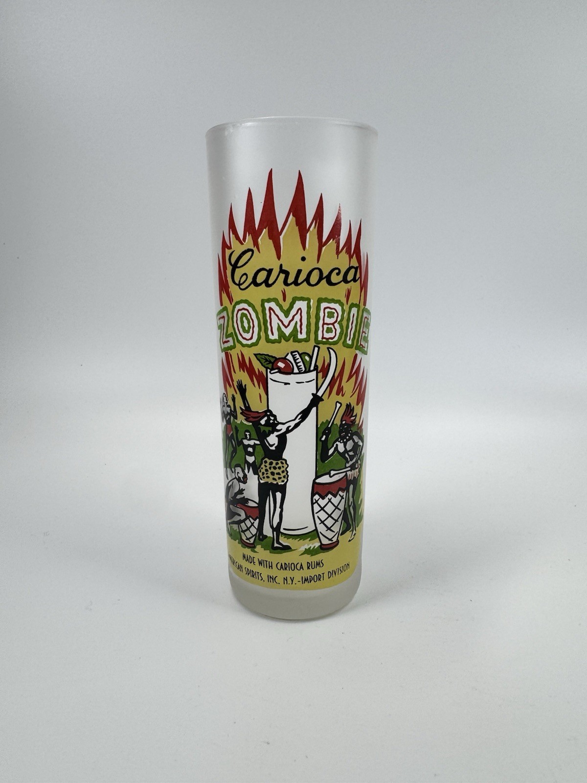 Rare vintage 1940’s Carioca Rum zombie highball glass tiki barware advertising
