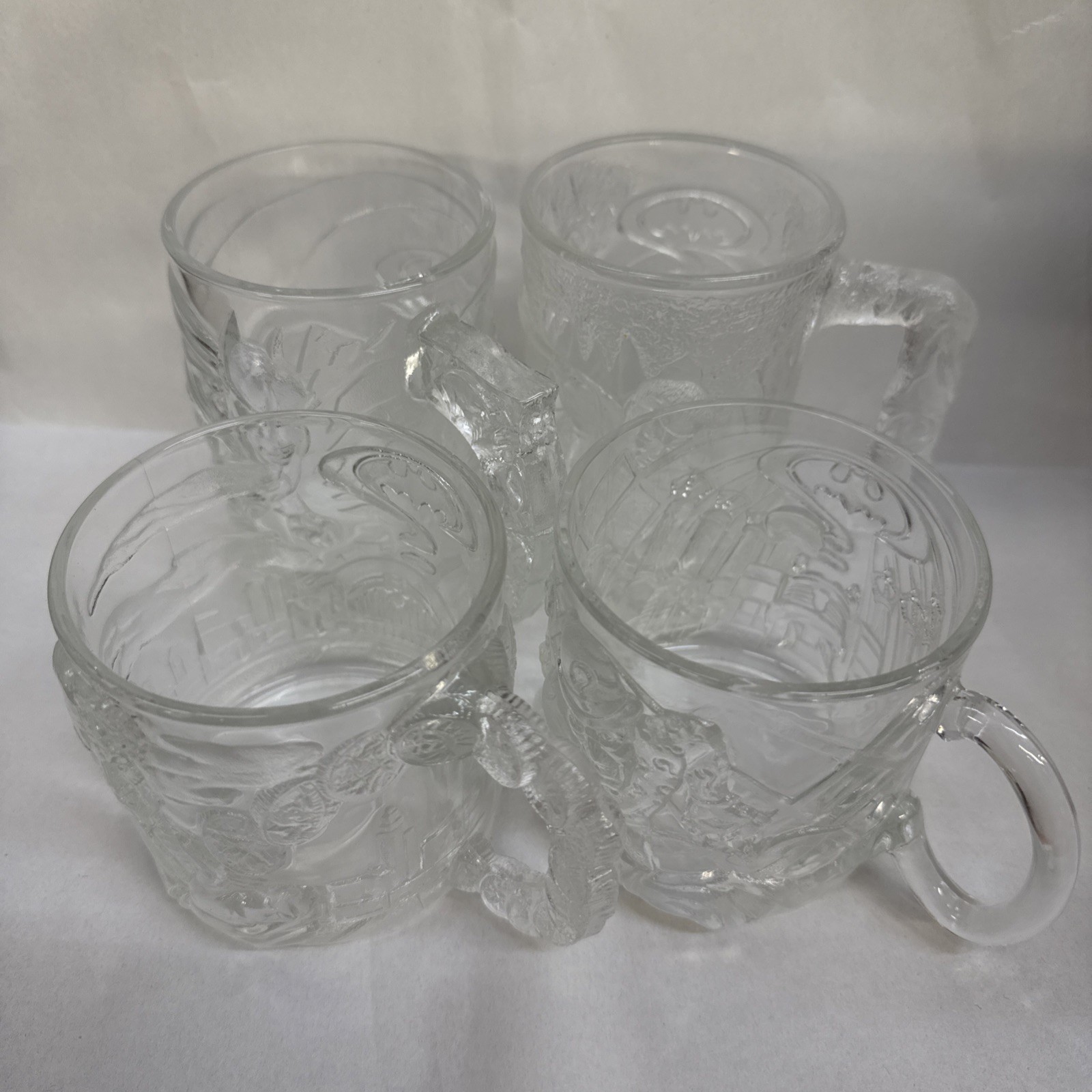 Vintage 1995 Batman Forever McDonald\'s Complete Set of 4 Embossed Glass Mugs
