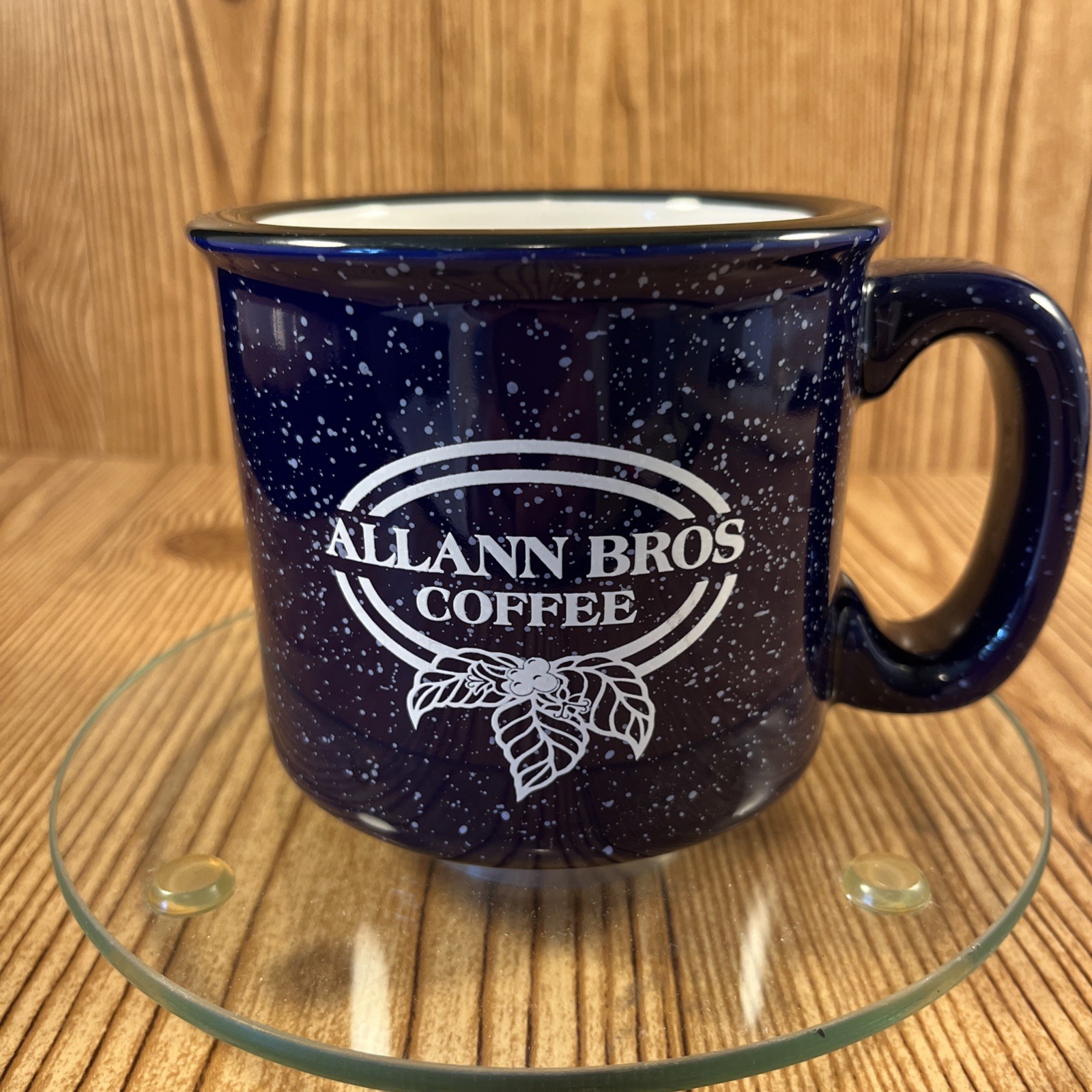 Allann Bros Coffee Mug Chunky Blue Speckled Collectible Ceramic Logo 14 oz RARE Allann Bros Coffee Mug Chunky Blue Speckled Collectible Ceramic Logo 14 oz RARE